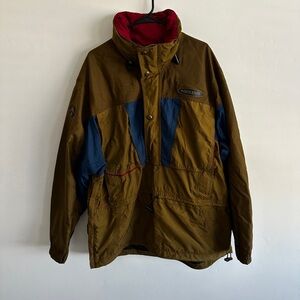 Descente Mens Vintage Ski Jacket Anorak Hooded Pullover Brown Blue 2XL